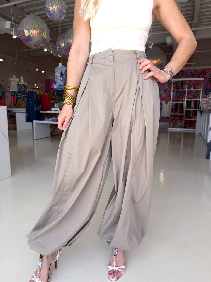 Taupe Pintuck Wide Pants