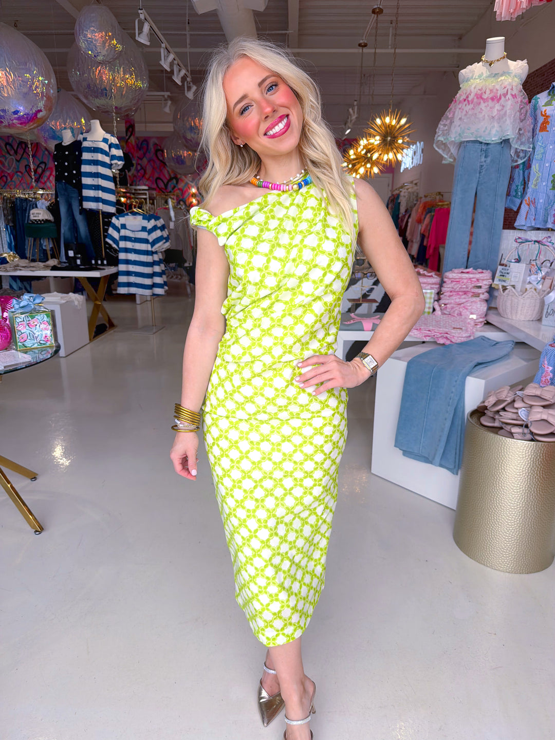 Chainlink Asymmetrical One Shoulder Midi Dress