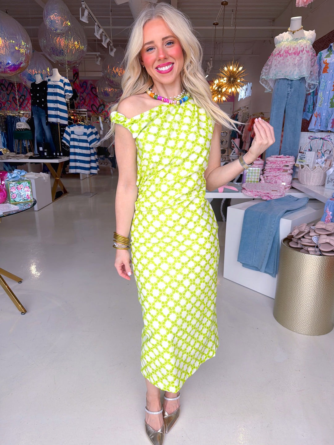Chainlink Asymmetrical One Shoulder Midi Dress