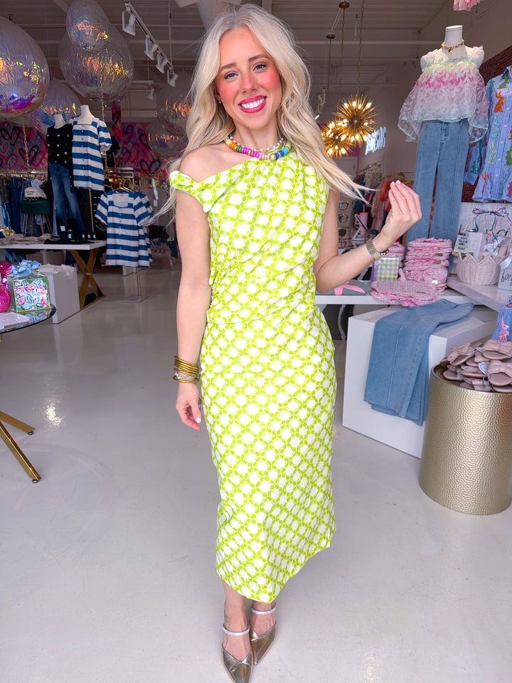 Chainlink Asymmetrical One Shoulder Midi Dress