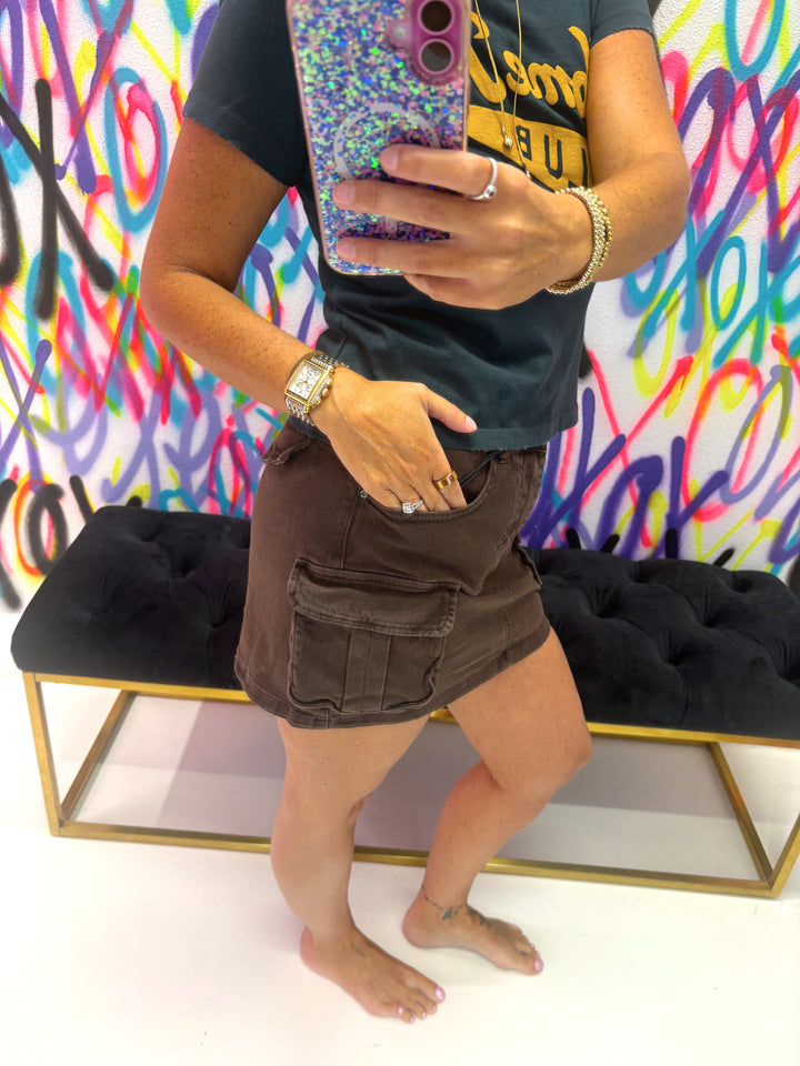 Blakely Brown Cargo Mini Skirt