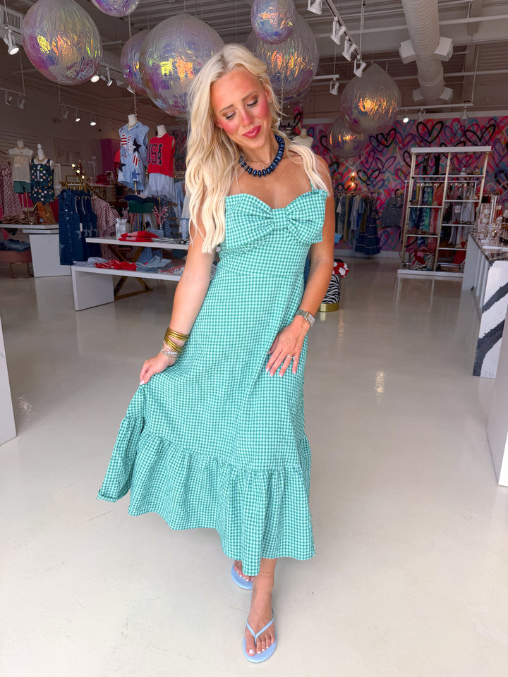 Green Bow Gingham Dress