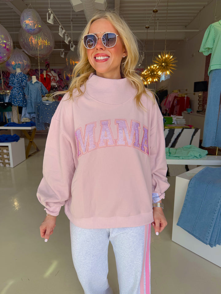 QOS Light Pink 'MAMA' Mock Neck Sweatshirt