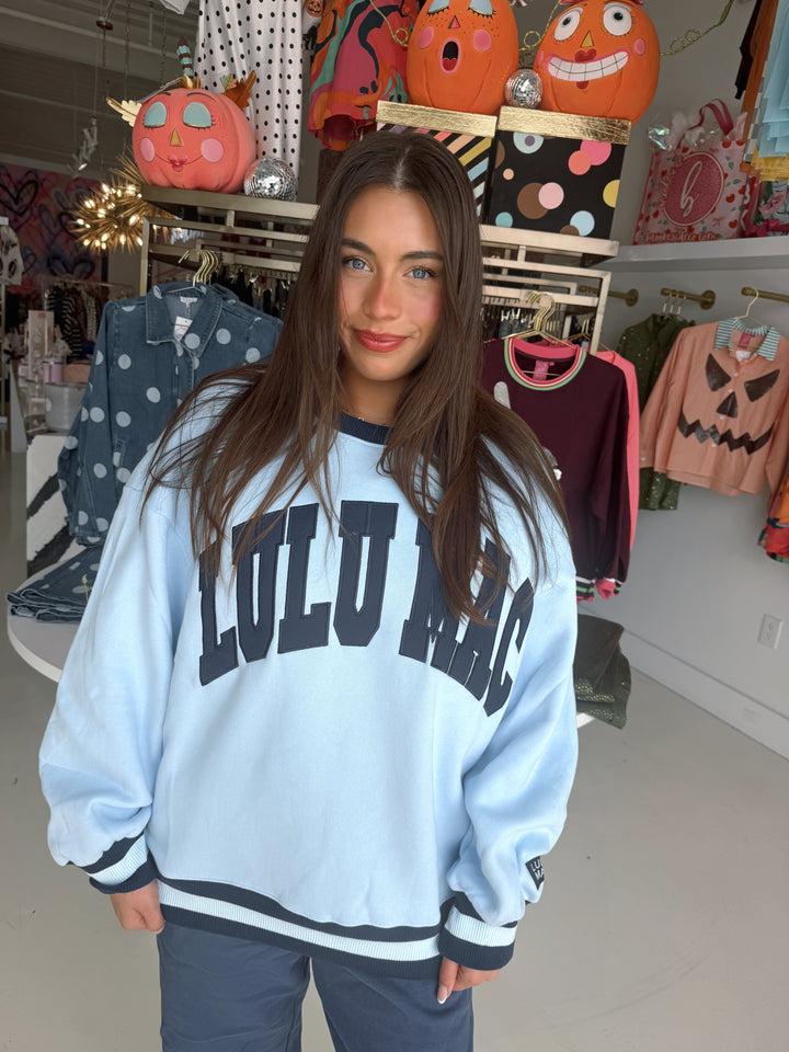 LULU MAC Social Society Light Blue/ Navy Sweatshirt