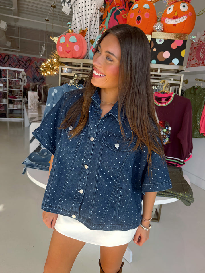 Dee Dark Denim Polkadot Top