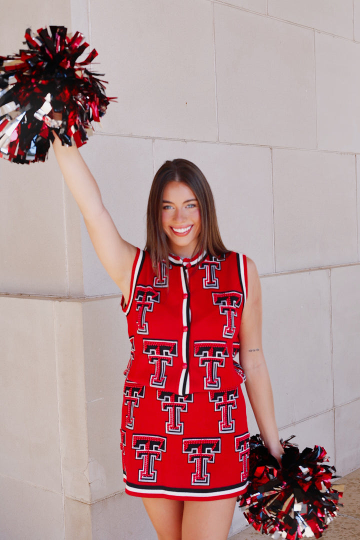 QOS Texas Tech Rhinestone Knit Skirt
