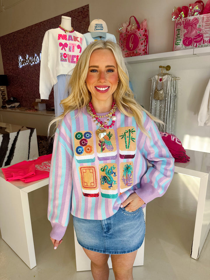 QOS Colorful Stripe Mahjong Sweater