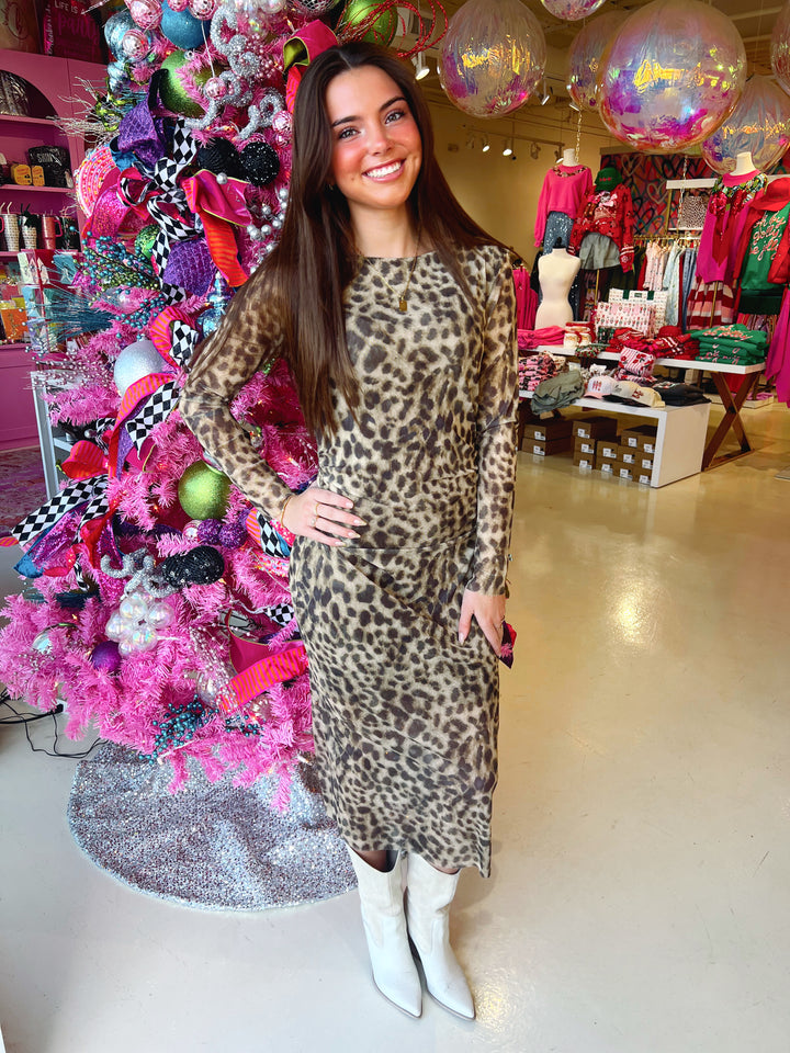 Leopard Longsleeve Fitted Dress