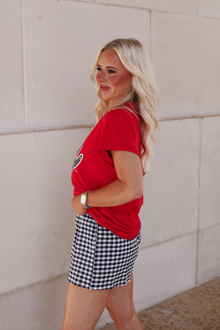 QOS Texas Tech Gingham Mascot TEE