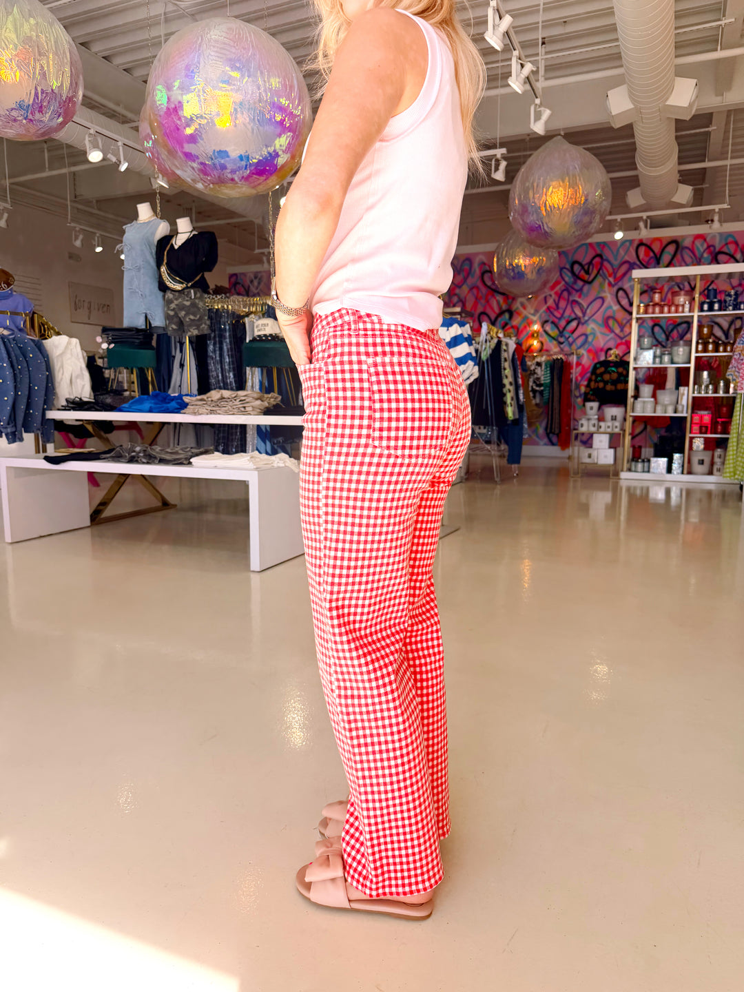 Red Gingham Spring Jeans