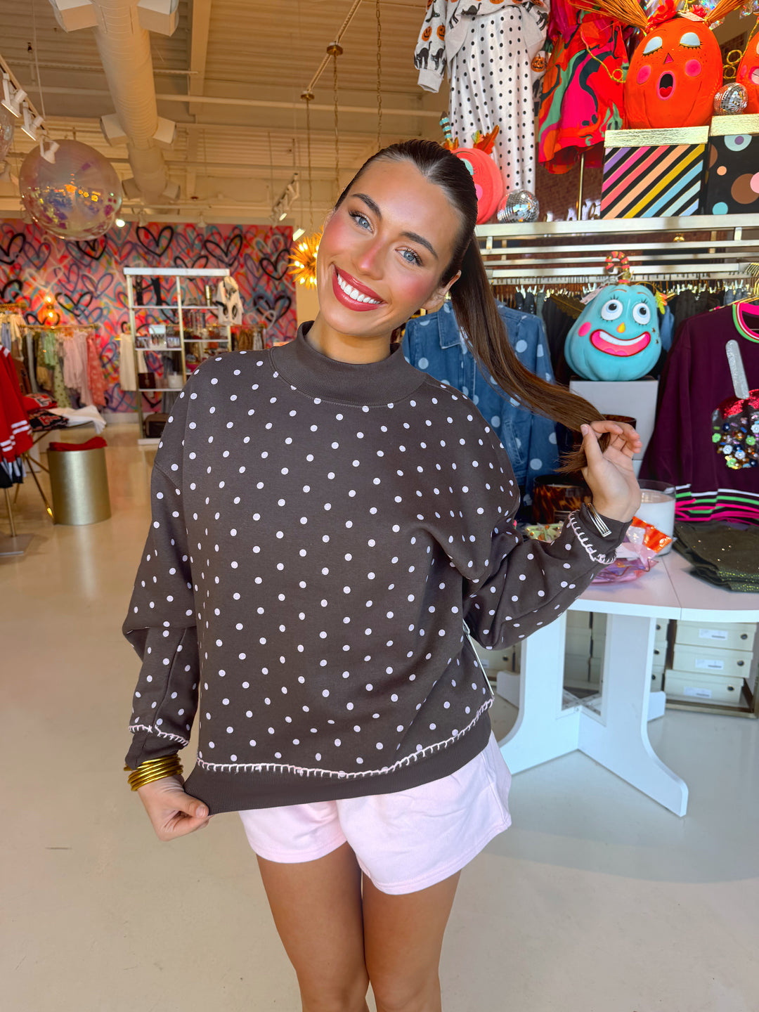 Molly Brown & Pink Polkadot Mockneck