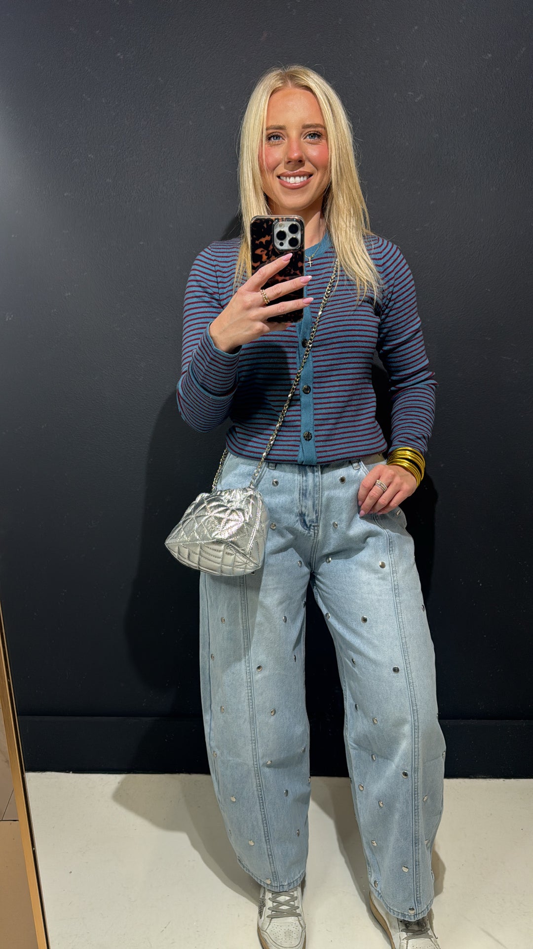 Studed Denim Barrel Jeans