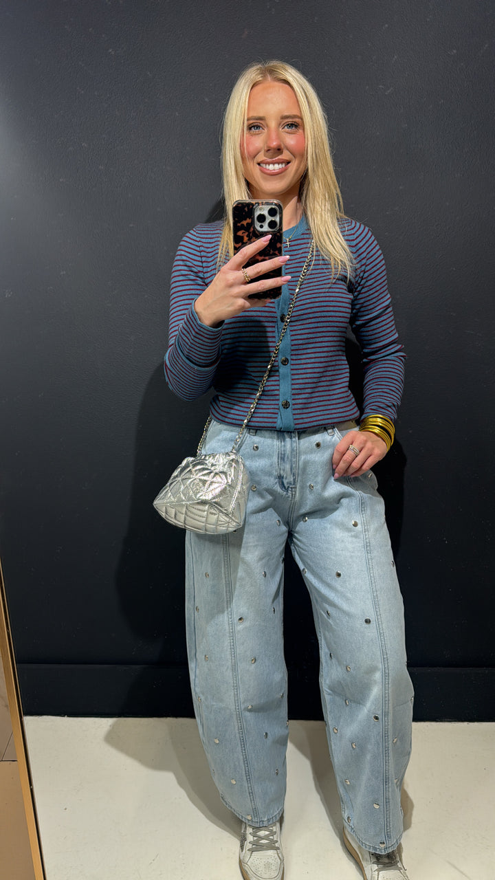 Studed Denim Barrel Jeans