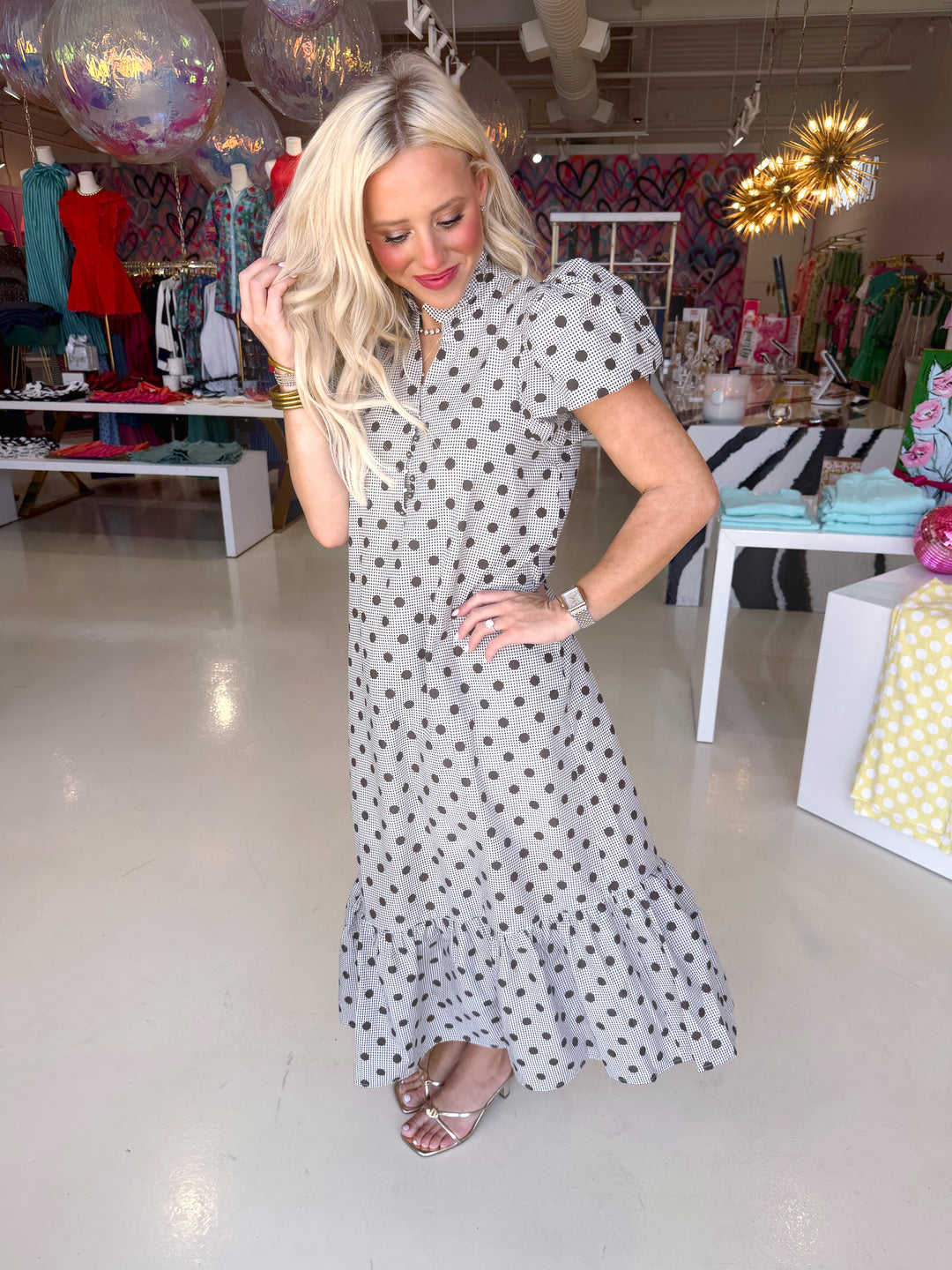 Brown Polkadot Midi Dress