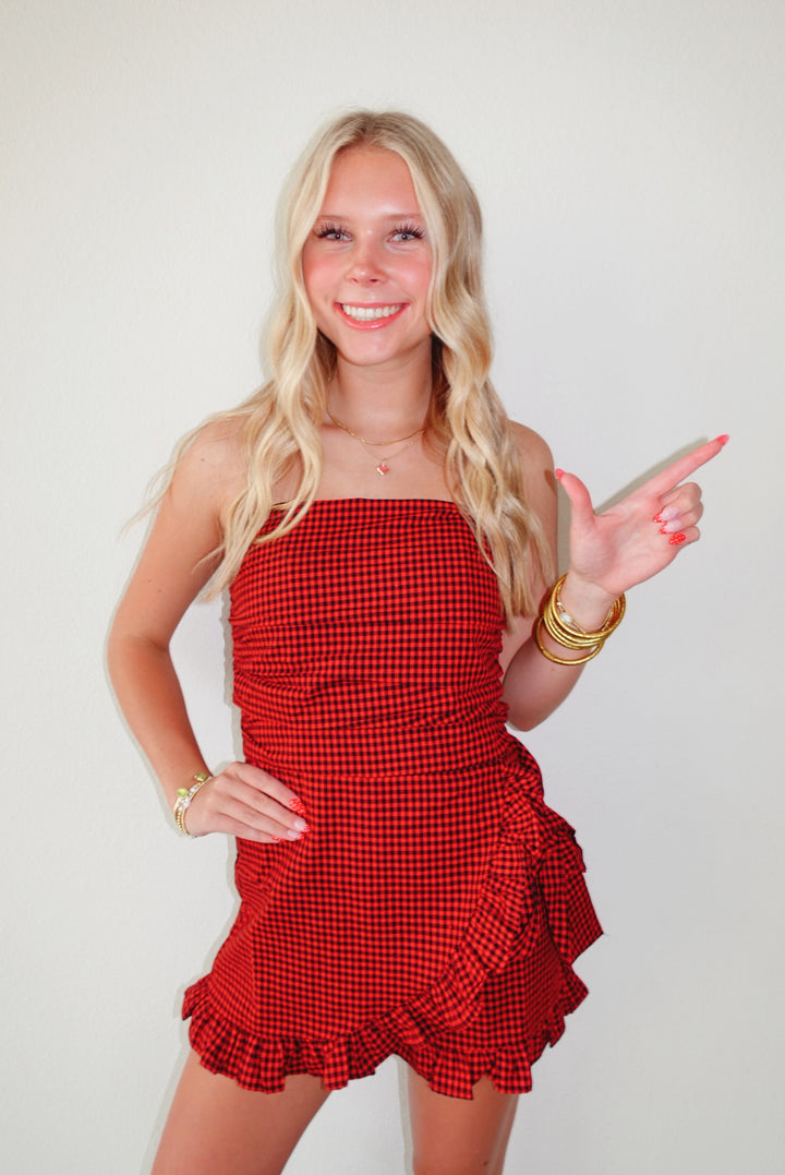 Black|Red Kirsten Checkered Romper