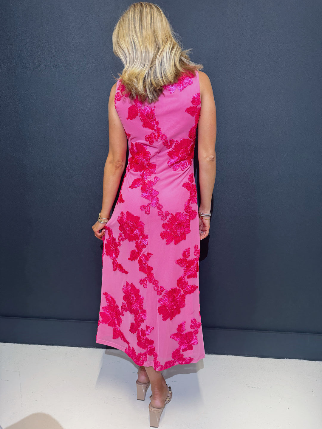 Natasha Fuchsia Floral Embroidered Midi Dress