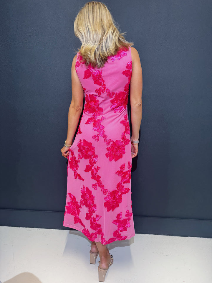 Natasha Fuchsia Floral Embroidered Midi Dress