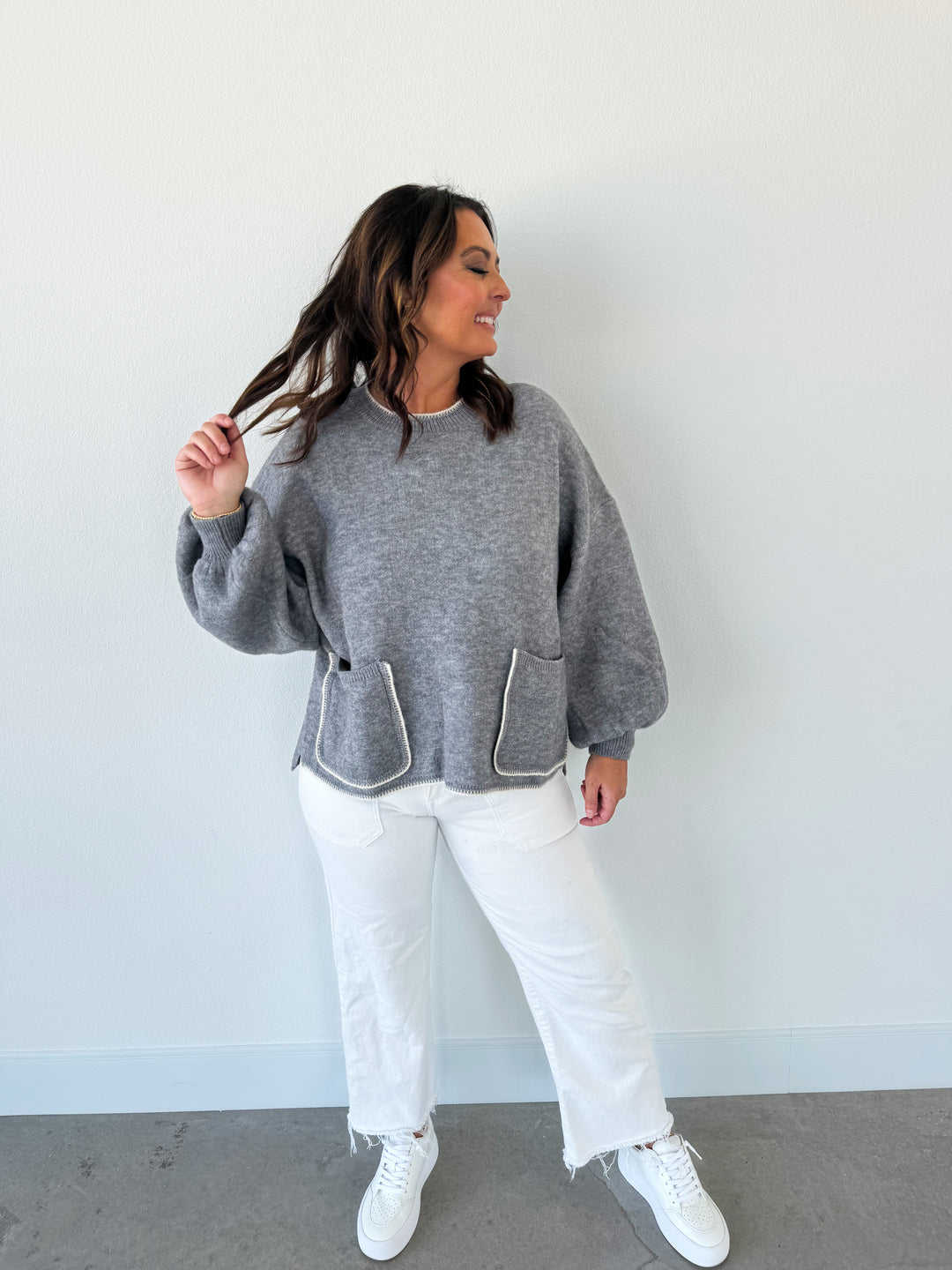 Going Grey Front Pocket Sweater