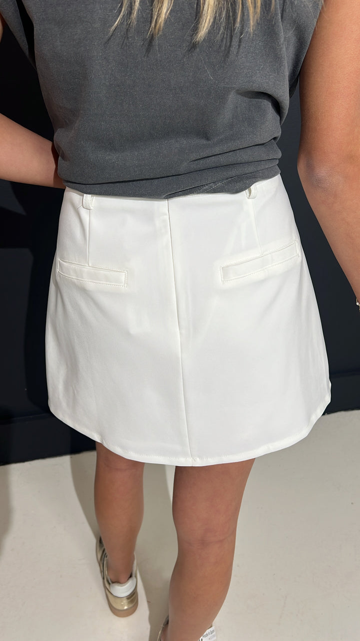 White Pleated Mini Skirt W/ Self Tie Details
