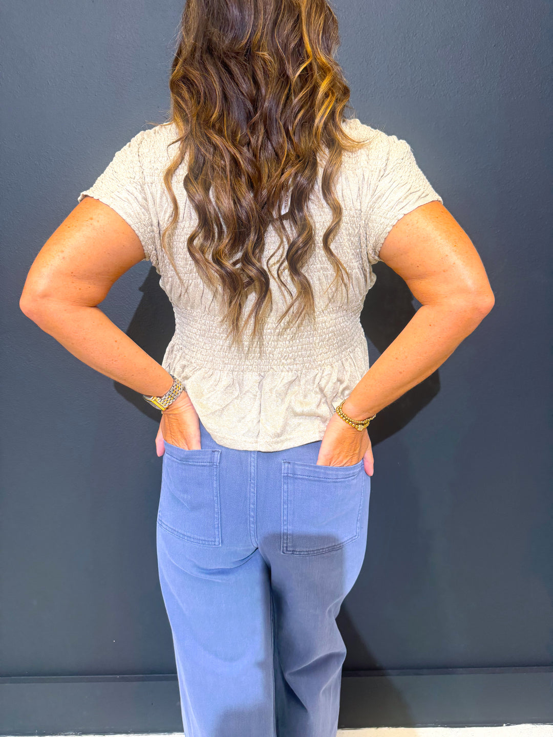 Dusty Blue Straight Wide Leg Denim Pants