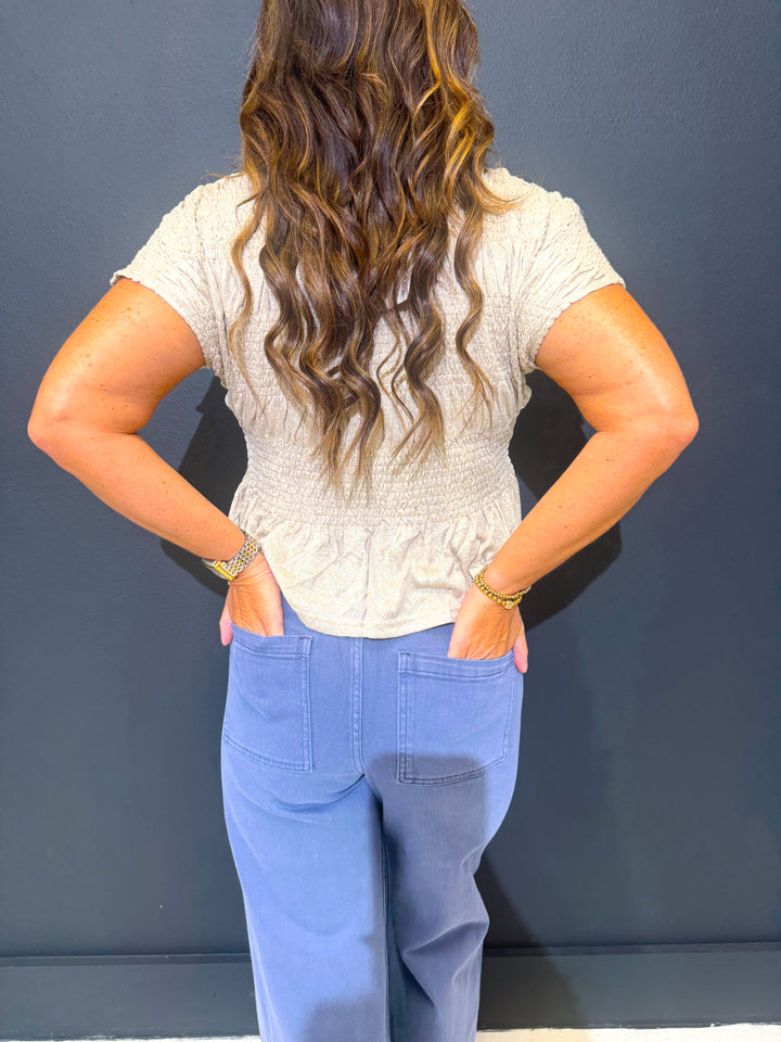 Dusty Blue Straight Wide Leg Denim Pants