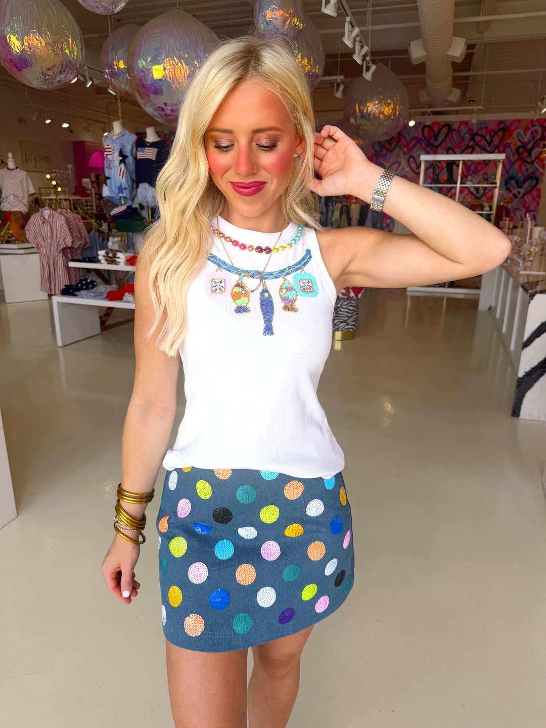 QOS White Rainbow Charm Tank Top