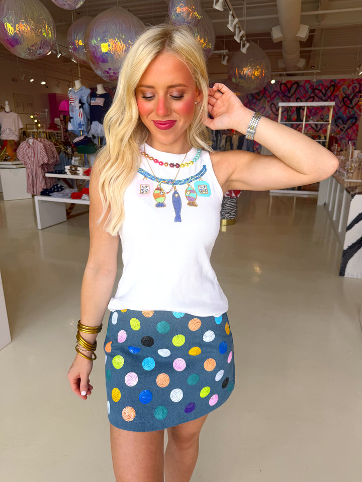 QOS White Rainbow Charm Tank Top