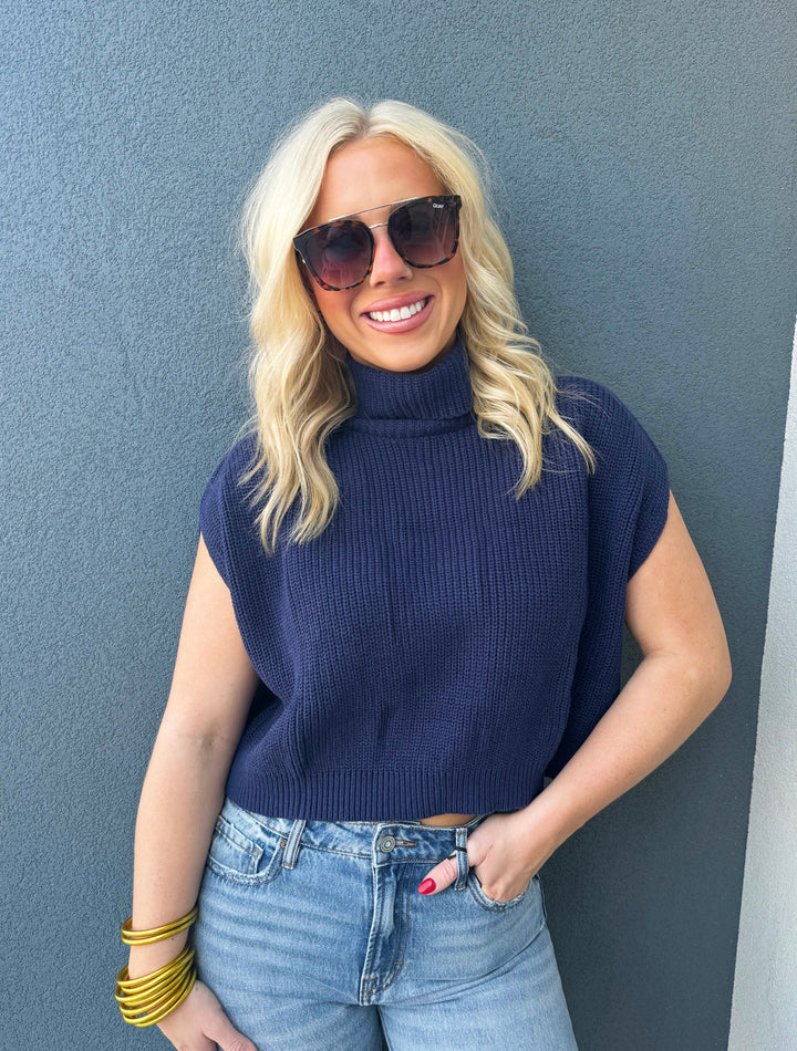 Liberty Navy Sleeveless Turtleneck Sweater