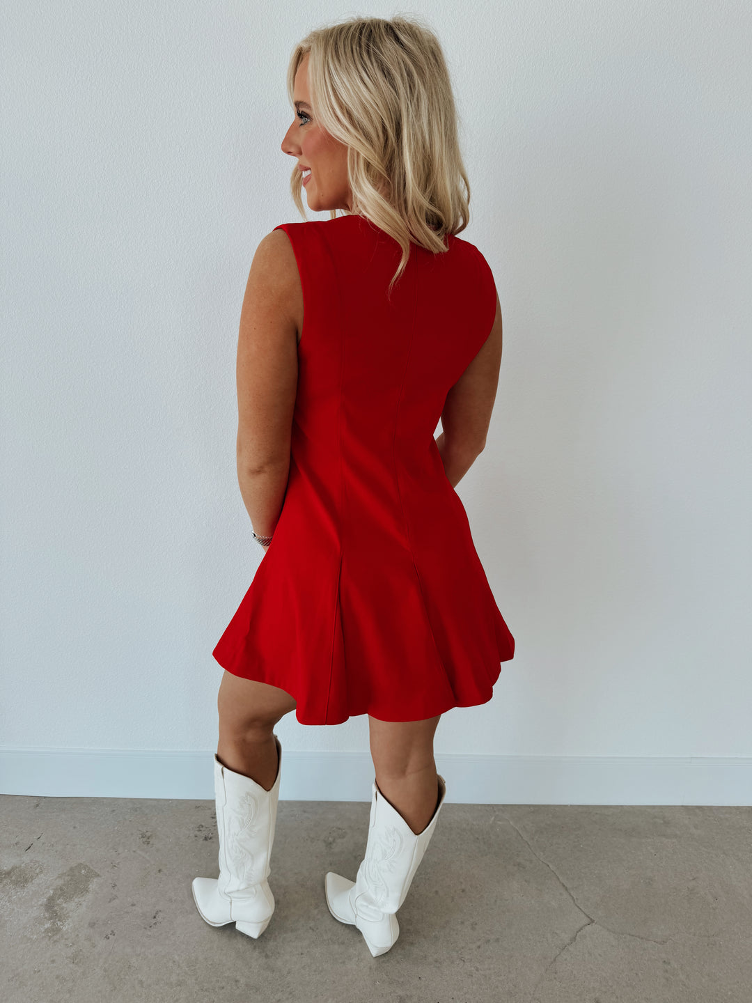 Red Round Neckline Mini Dress