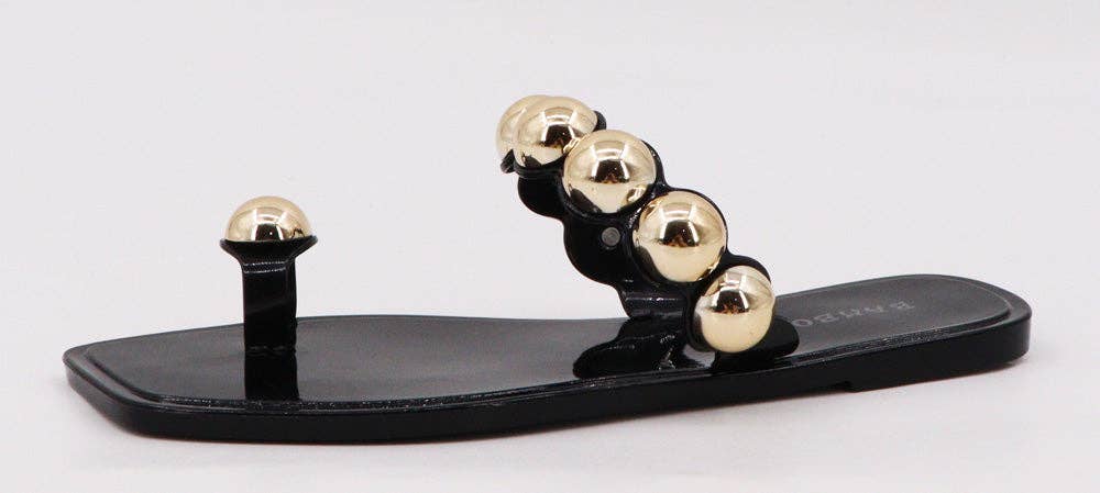 Black Ring Toe Studded Strap Jelly Sandals