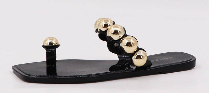 Black Ring Toe Studded Strap Jelly Sandals