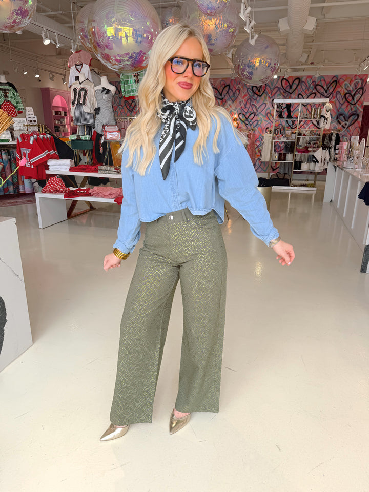 Queen of Sparkles Olive Green Rhinestone Jeans