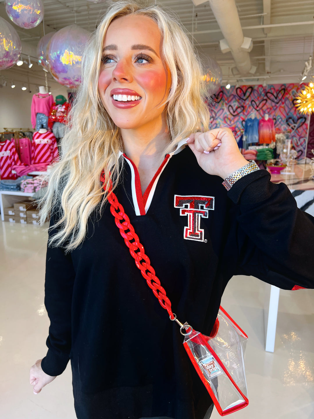 Red Raiders Red Foil Letters and Black Sweatshirt
