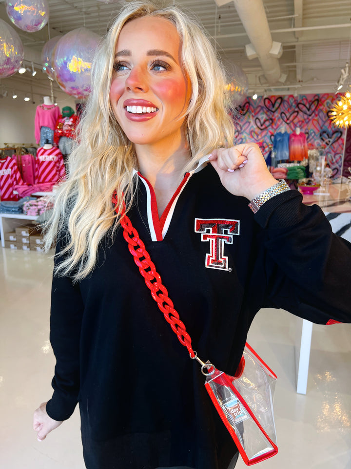 Red Raiders Red Foil Letters and Black Sweatshirt