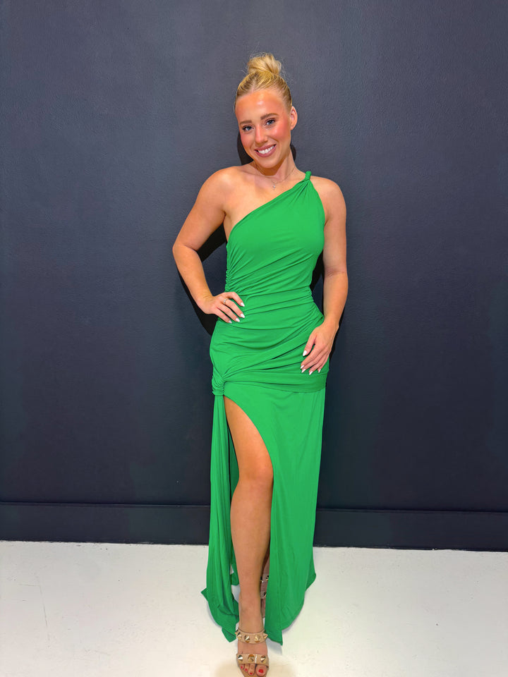 Somewhere Special Green Dress W/Side Tail