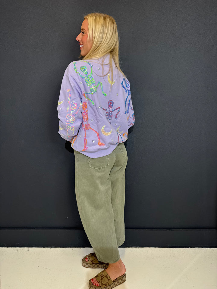 QOS Lavender Dancing Skeleton Mock Neck Sweatshirt