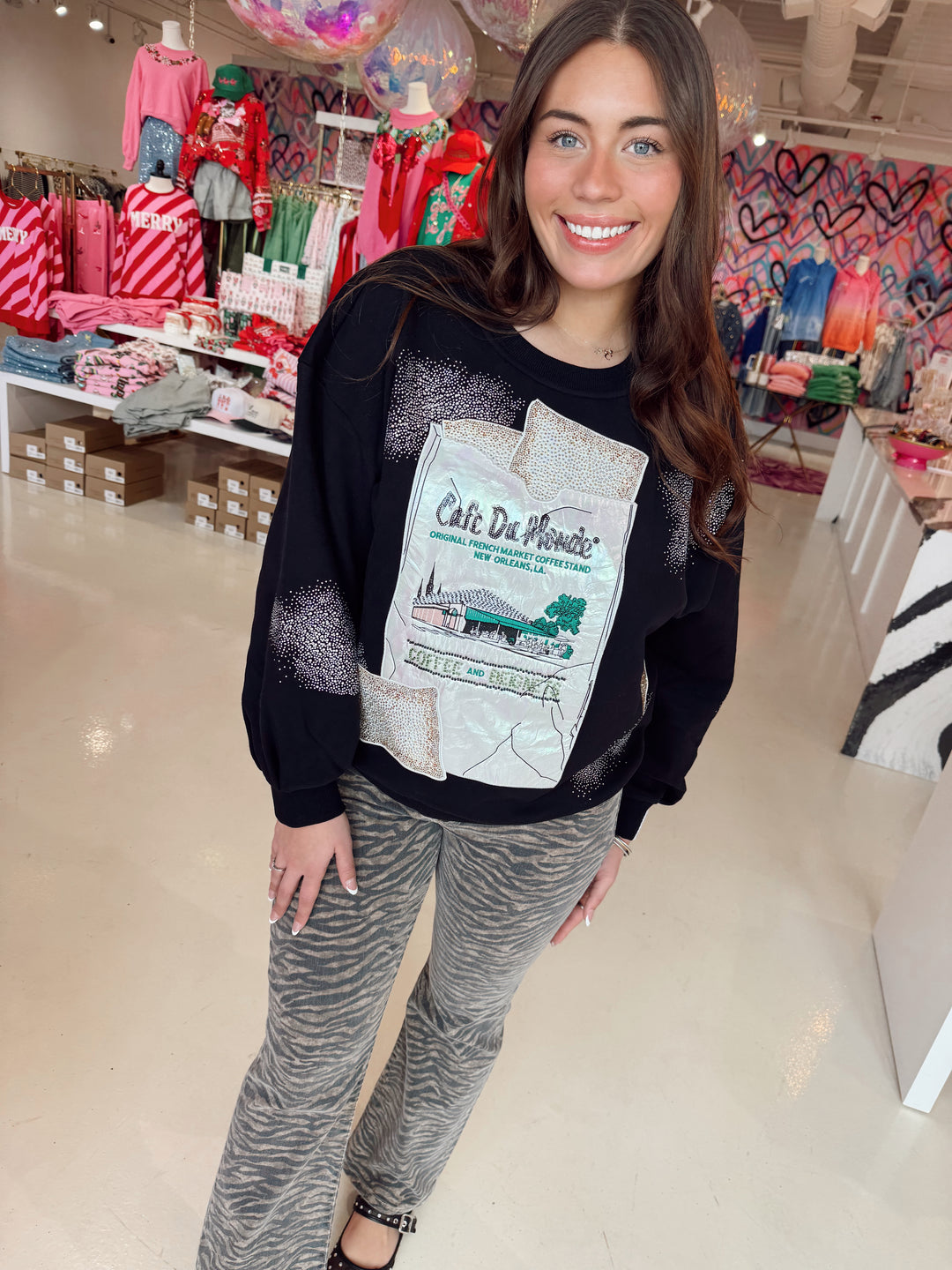 Tiger Print Washed Denim Jeans