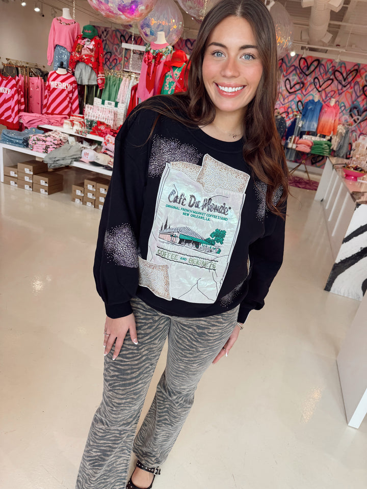 Tiger Print Washed Denim Jeans