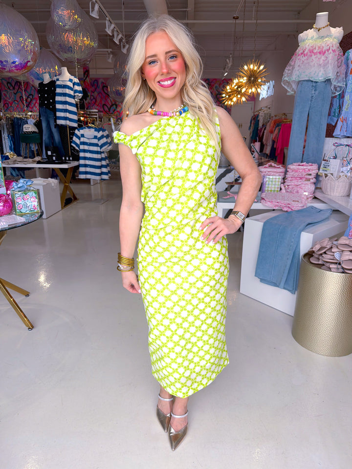 Chainlink Asymmetrical One Shoulder Midi Dress