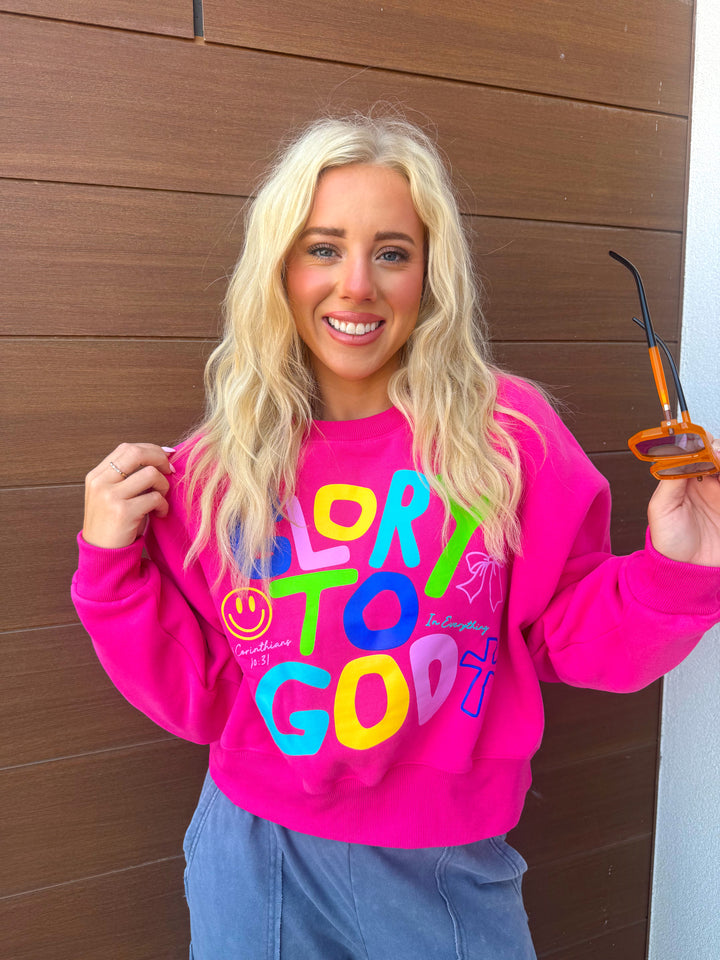 Glory To God Pink Crop Sweatshirt