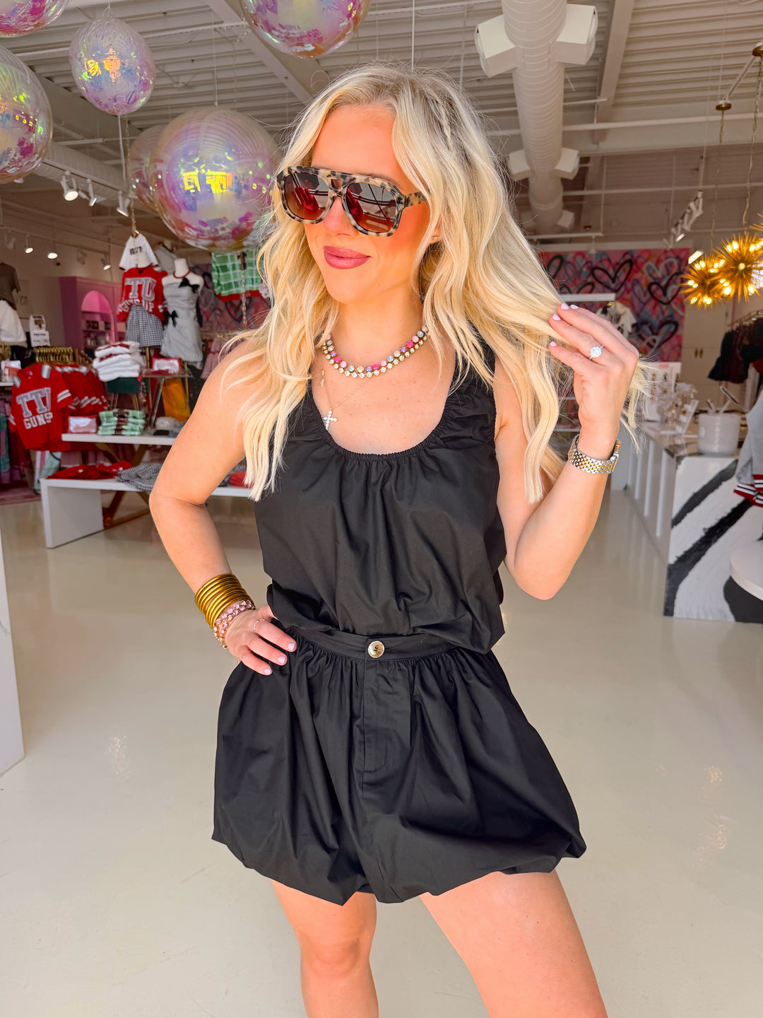 Black Poplin Bubble Skirt