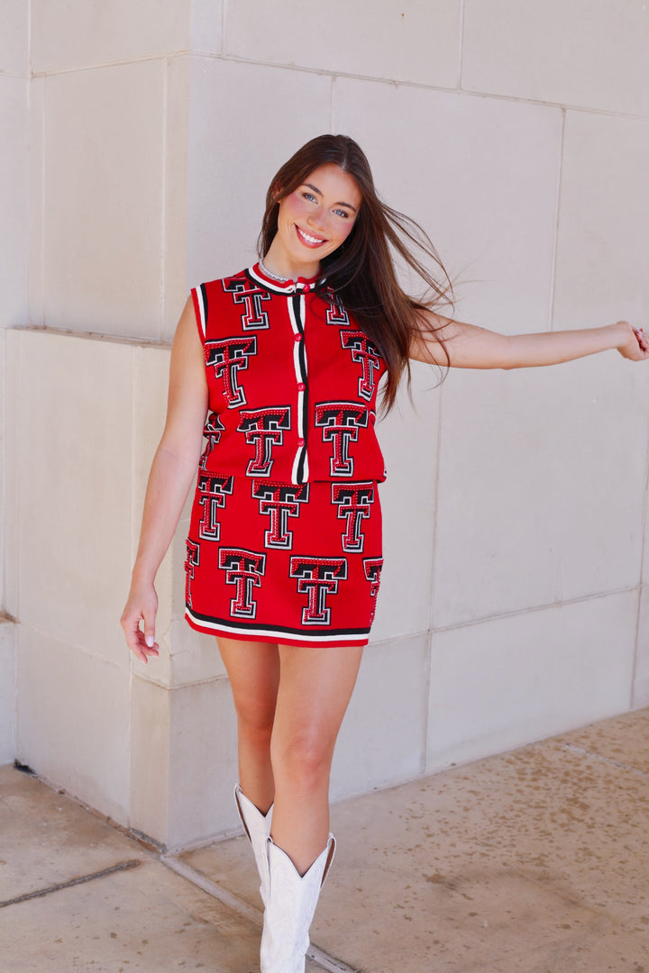 QOS Texas Tech Multi Rhinestone Logo Skirt