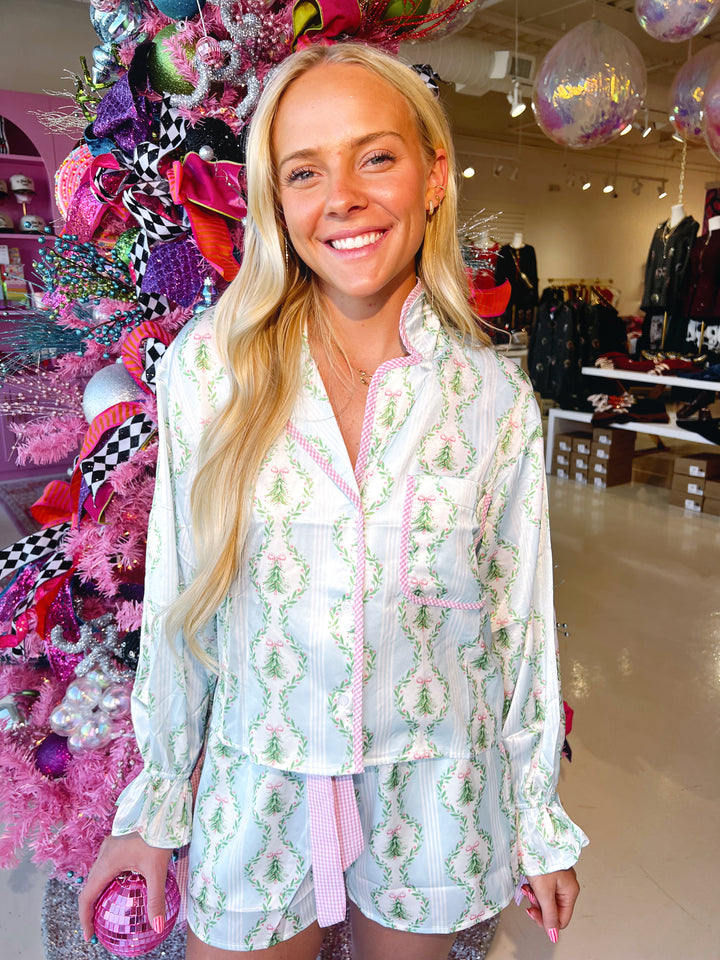 Blue Gingham Christmas PJ Set