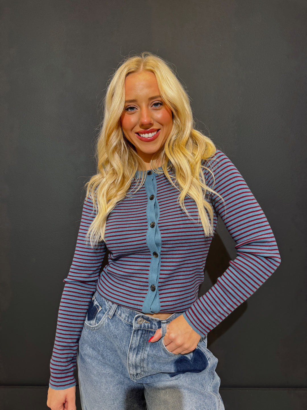 Greta Stripe Knit Button Down Top | Colors