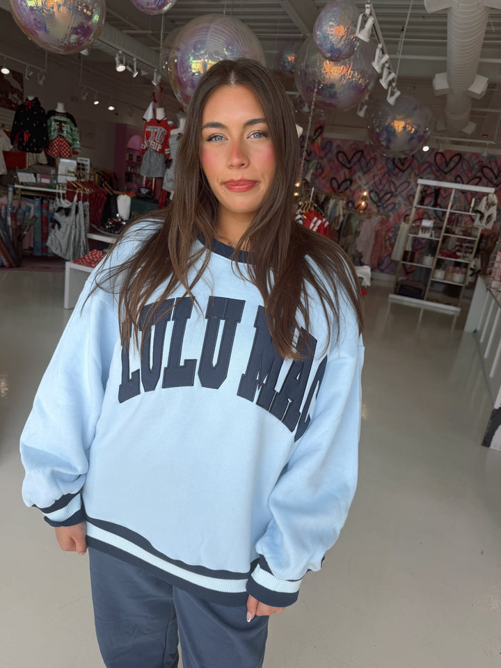 LULU MAC Social Society Light Blue/ Navy Sweatshirt