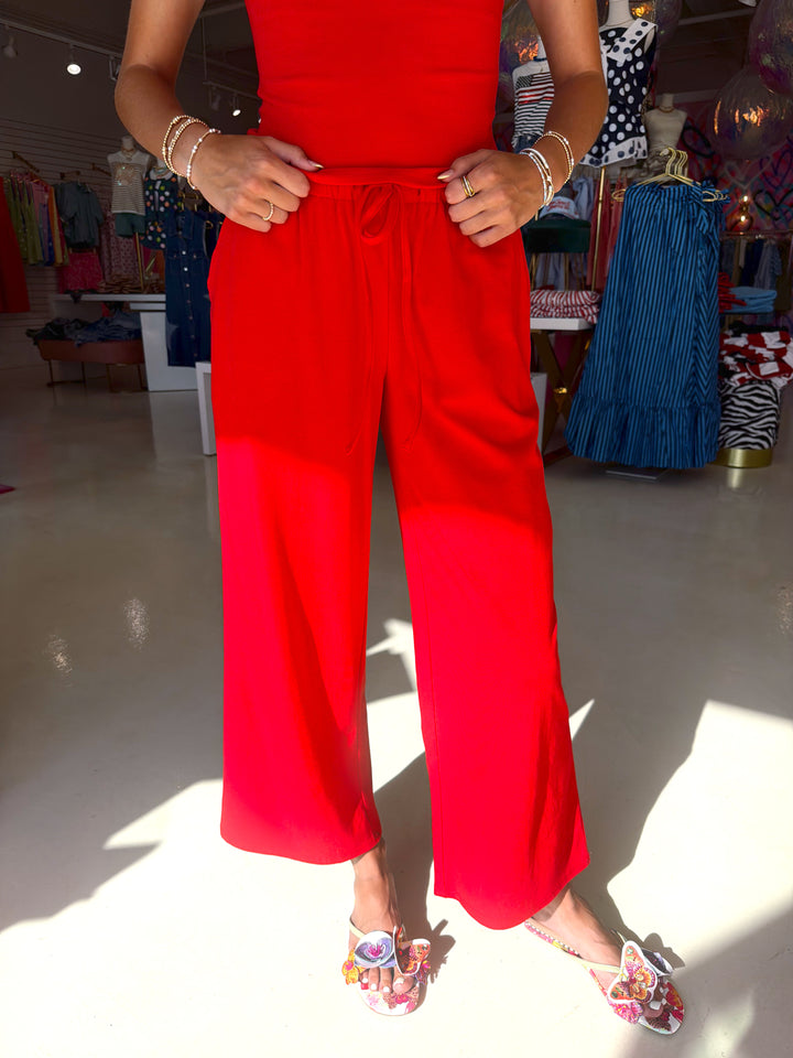 Red Drawstring Wide Leg Pant