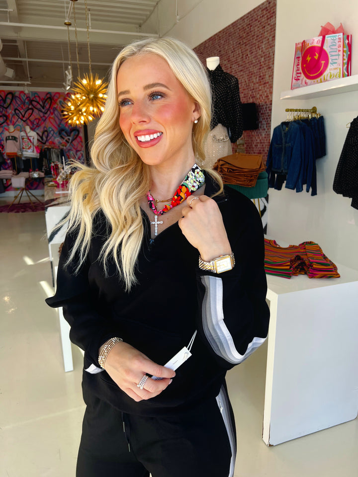 Black Cloud Fleece W/ Grey Stripes Quarter Zip Sweatshirt