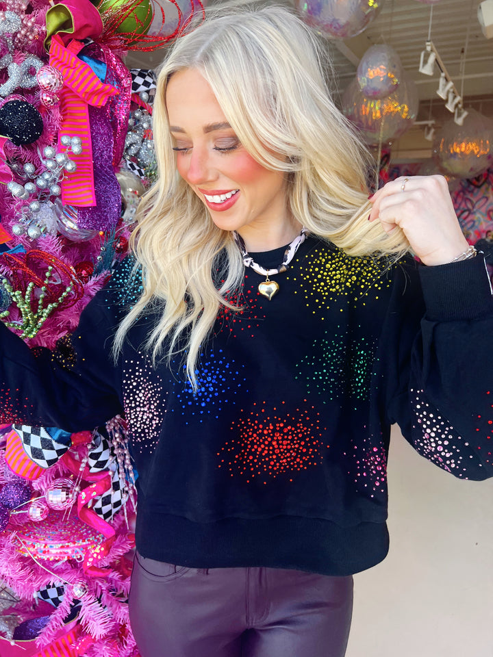 QOS Rhinestone Firework Black Longsleeve