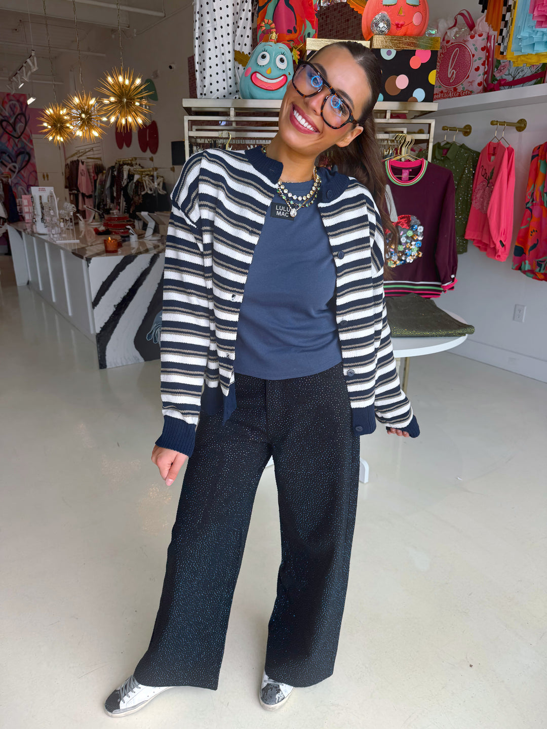 QOS Black Rhinestone Jeans