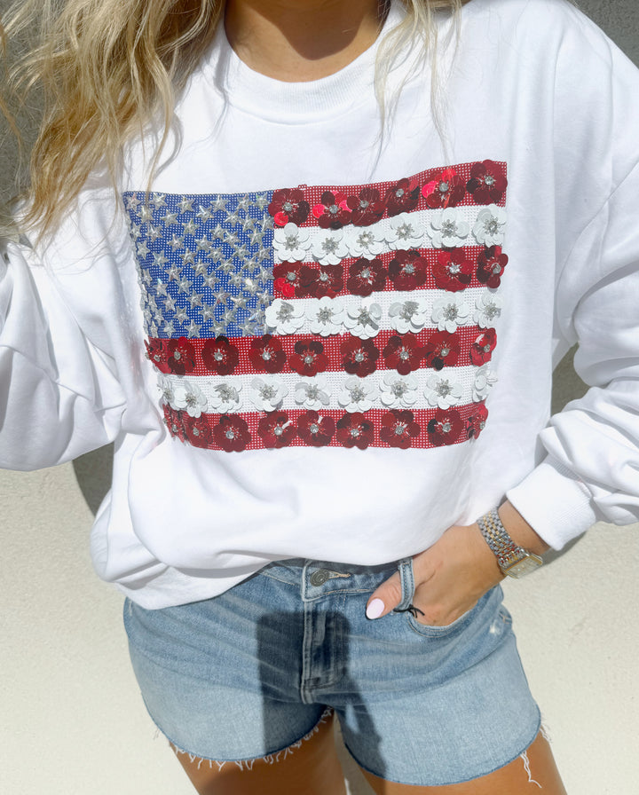 QOS American Flag Sweatshirt | White